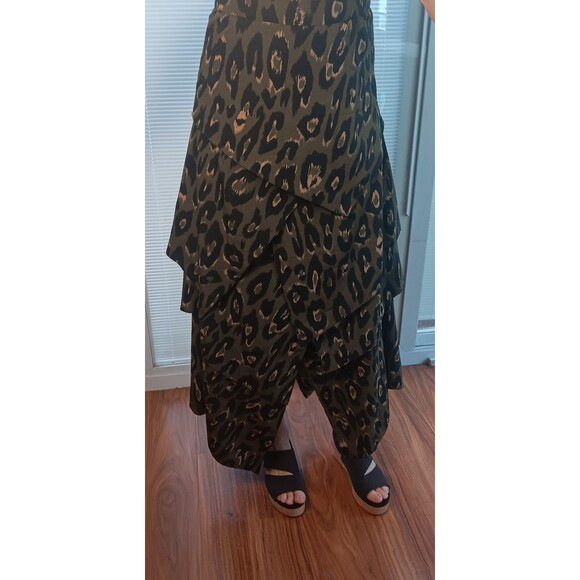 Renata Gasparian GREEN Leopard Print Maxi High Slit Skirt Large ( Fits Like -4) - Picture 9 of 14